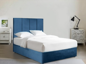 Light Blue Velvet Divan Bed with Hardboard side